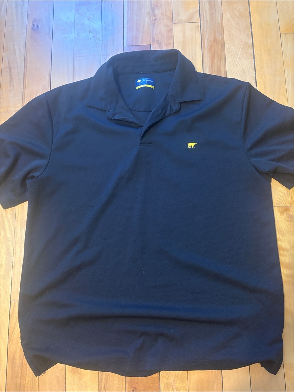 Men's Black Polo with Yellow Bear Logo - Classic Short Sleeve